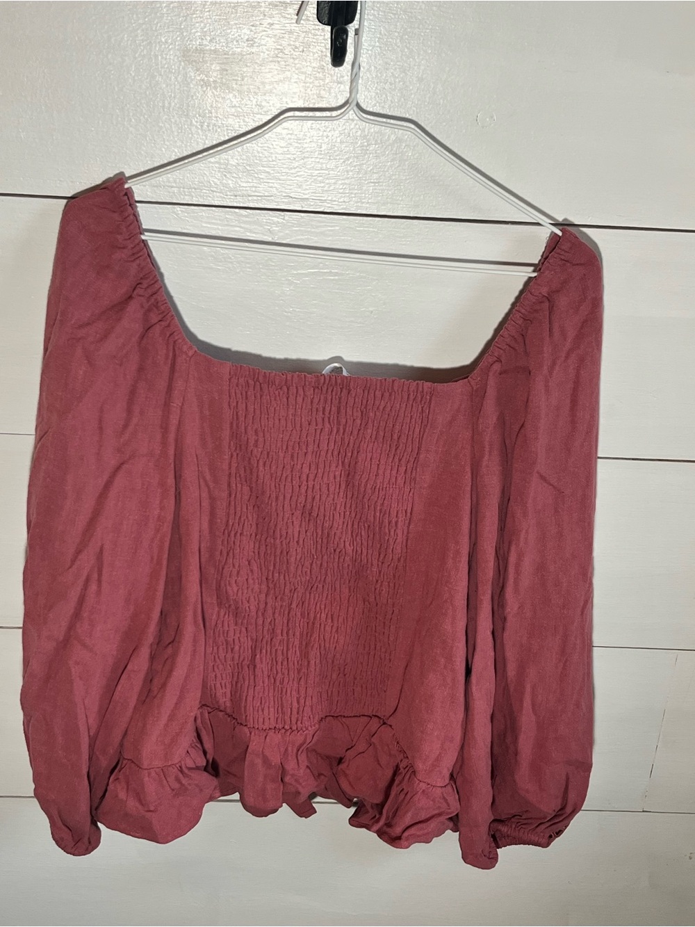 Addition Elle Dusty Rose Peasant Top with Eyelet Sleeve Trim - Picture 3 of 6